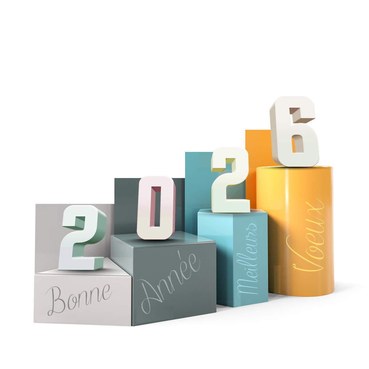 image avec texte Bonne Année Meilleurs Voeux et 2026 en 3D