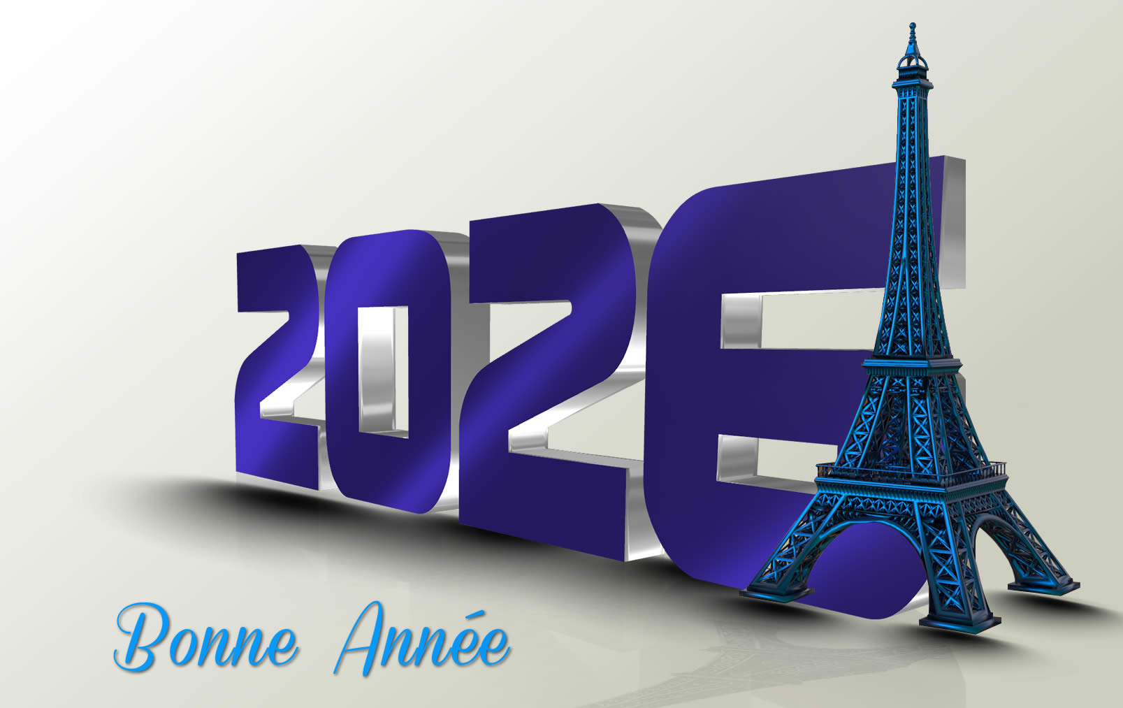 image avec la tour Eiffel en 3D avec texte de bonne année 2026
