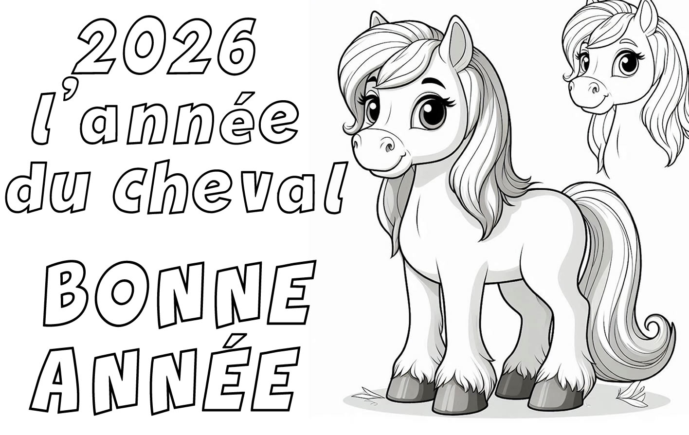 Image avec cheval mignon à la bouche fumante avec des vœux de bonne année.