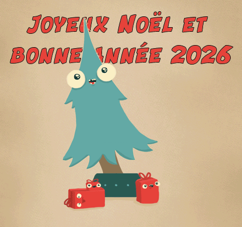 Animation joyeux noël et bonne année 2026 avec sapin de noël danseur