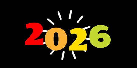 Gif animé avec le numéro 2026 se déplaçant en cercles concentriques