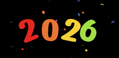 Animation avec le numéro 2026 avec confettis colorés