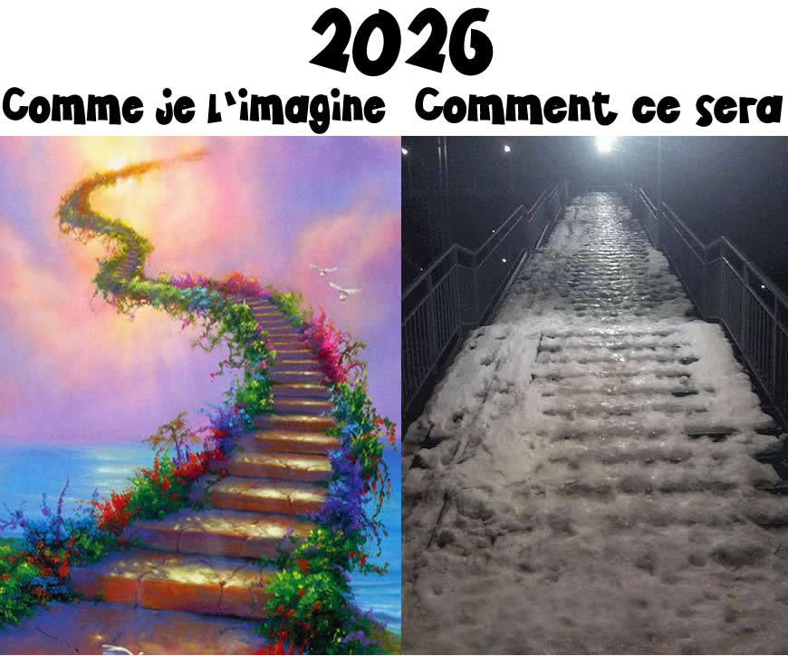 Image ridicule et drôle: 2026, comme je l'imagine et ce que ce sera vraiment.