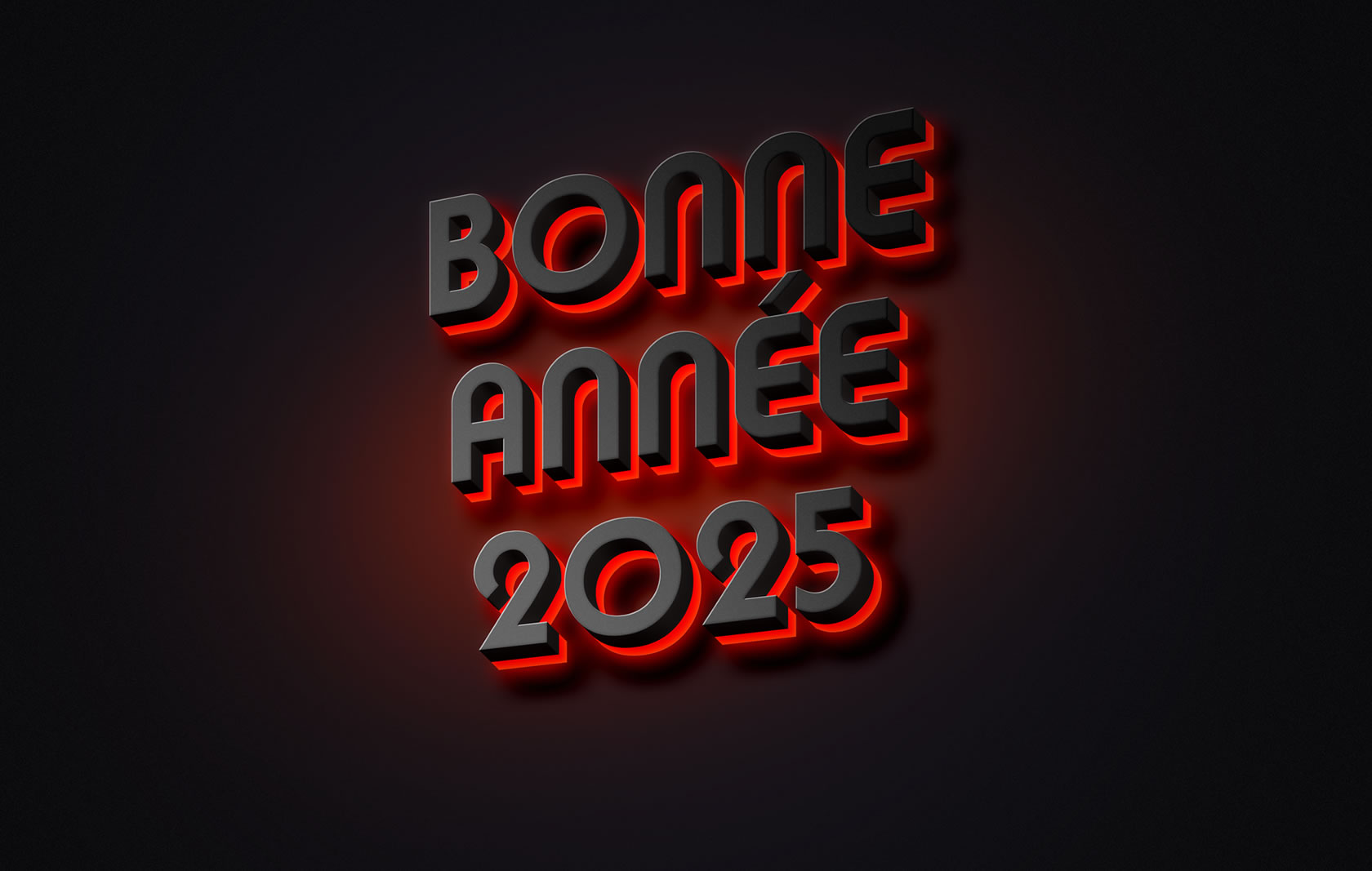 carte de voeux Bonne année 2025 illuminé en rouge au dos