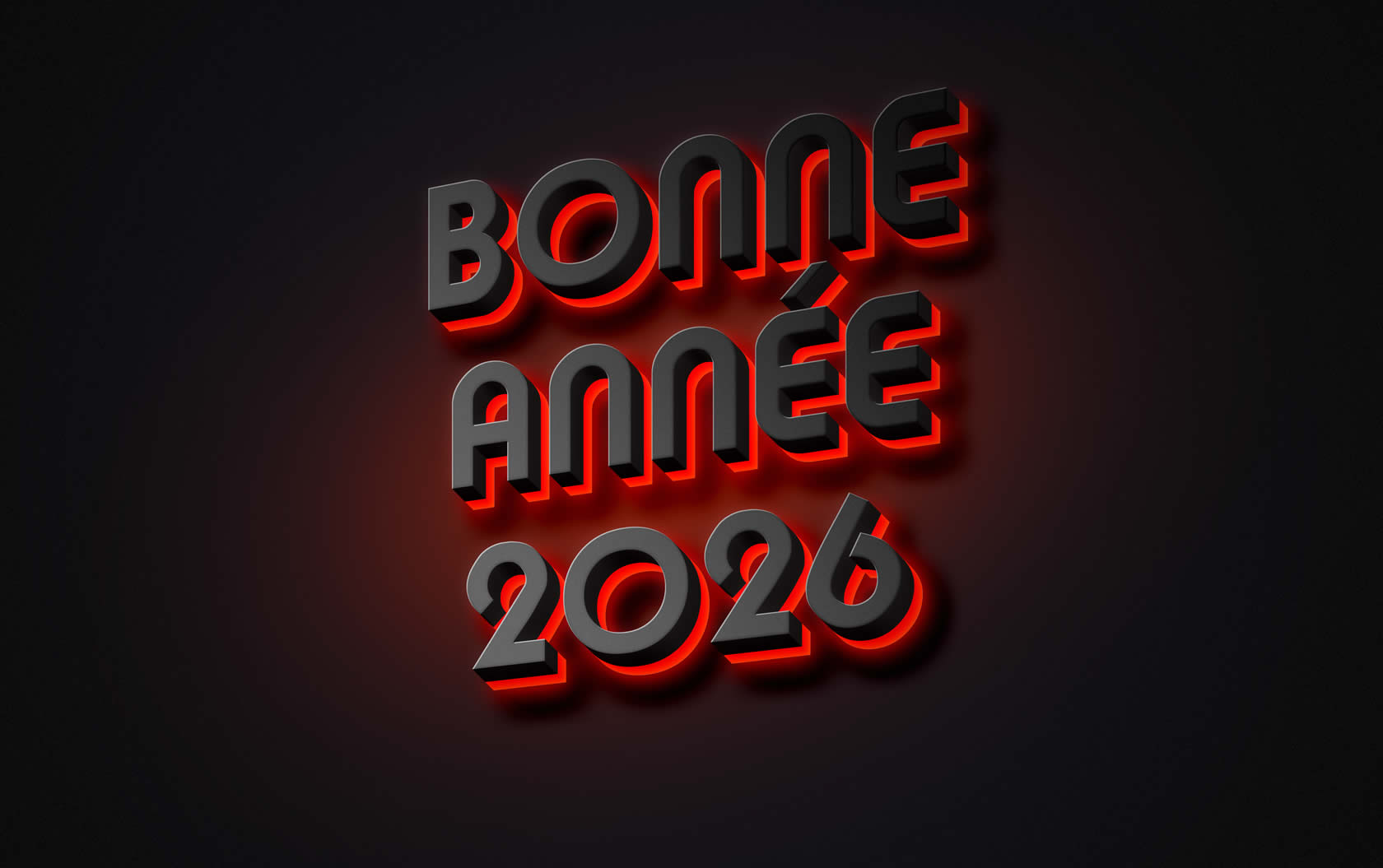 carte de voeux Bonne année 2026 illuminé en rouge au dos
