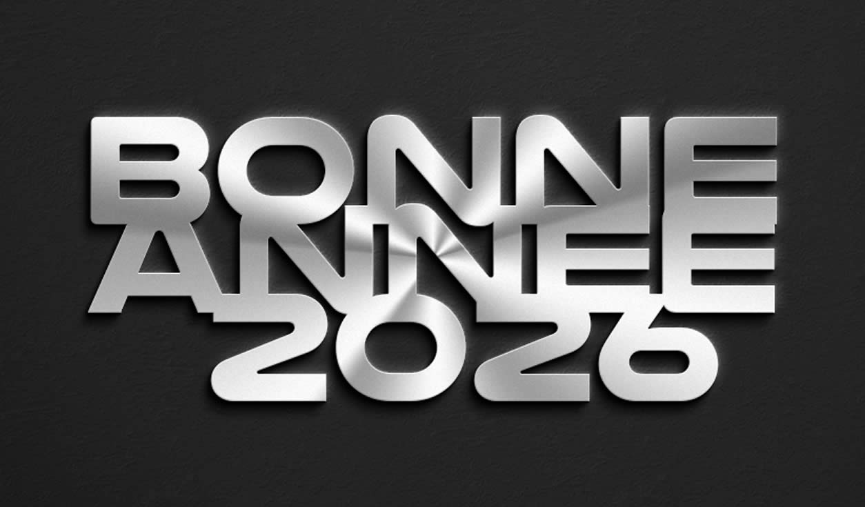 Image Bonne année 2026 effet de texte métallique