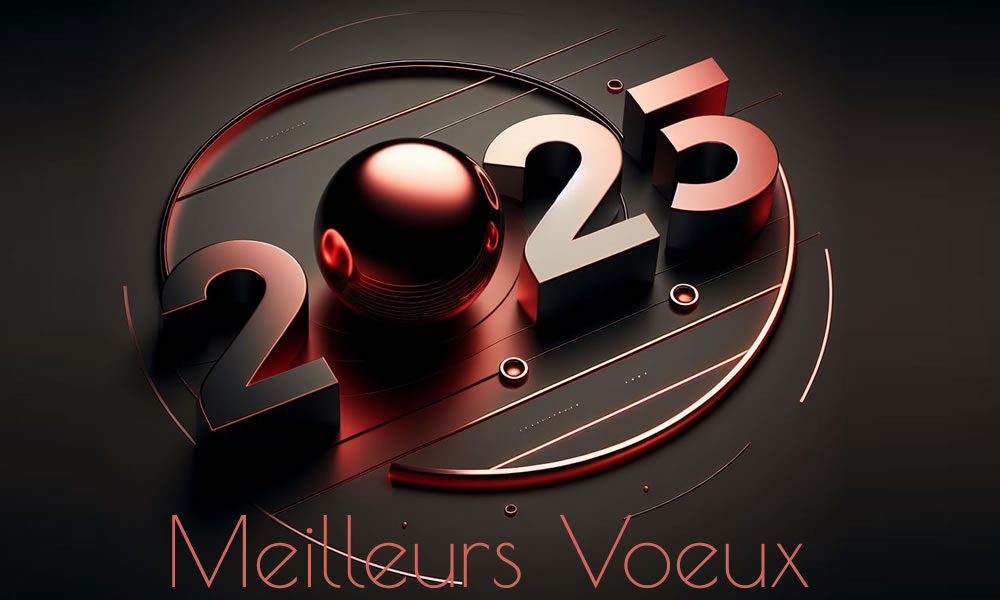 Image Meilleurs Voeux 2025 avec texte 3D métallique rouge