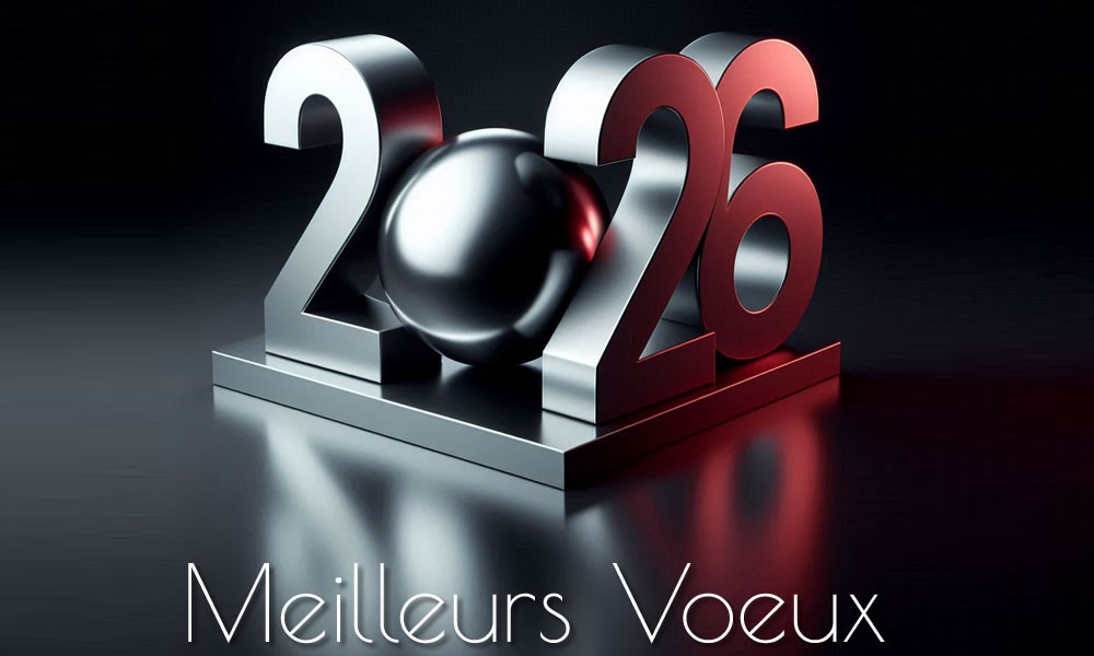 Image Meilleurs Voeux 2026 avec texte 3D métallique rouge