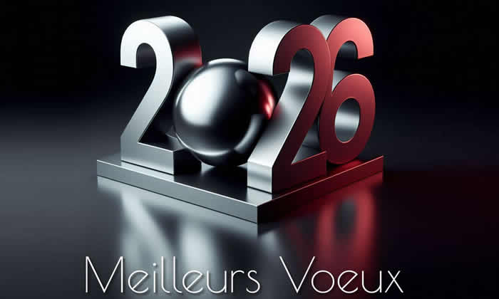 image 2026 avec texte 3D métallique rouge