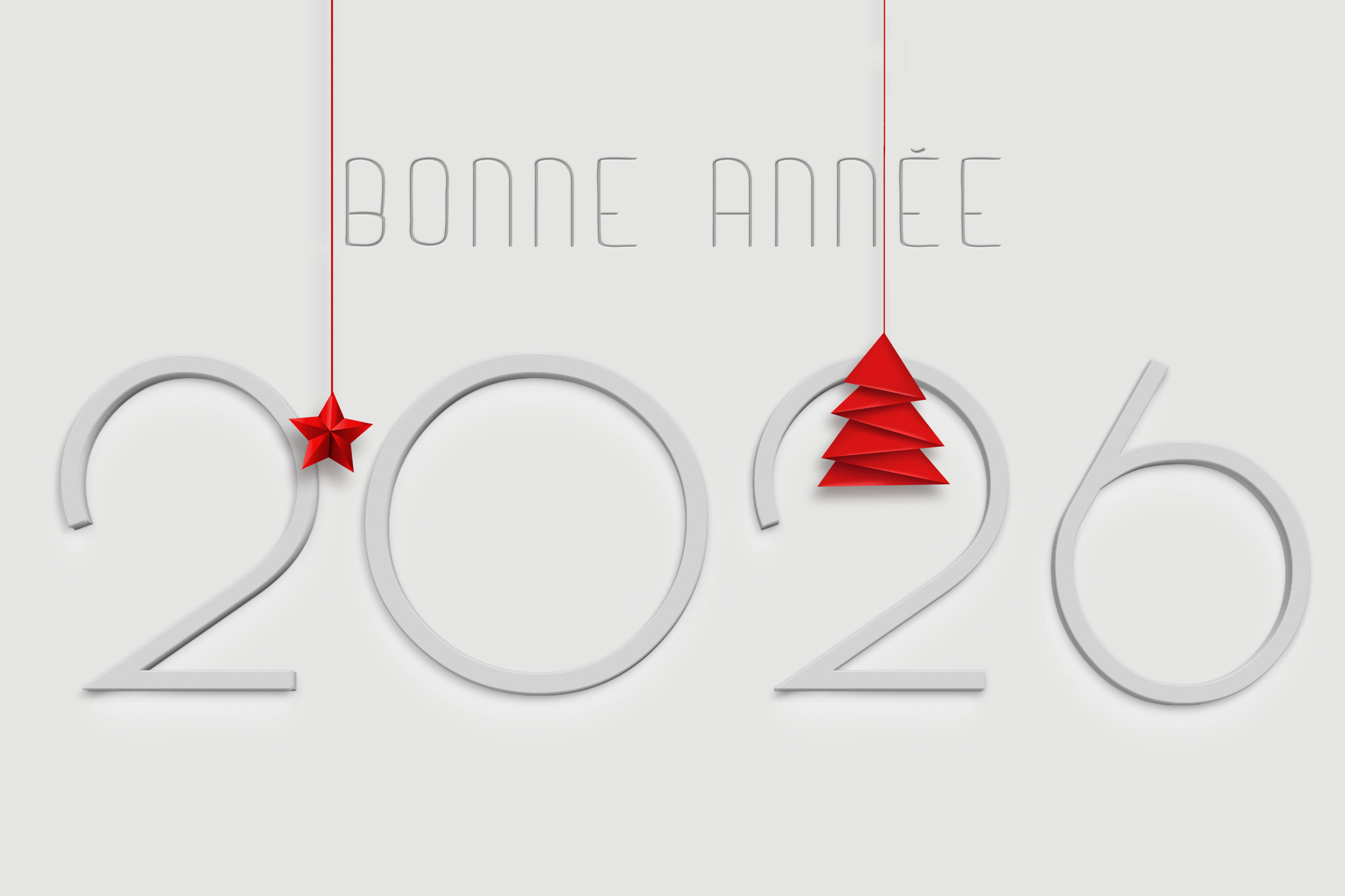 Image bonne année 2026 avec sapin de noël rouge