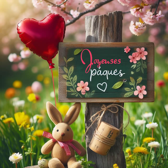 Carte de voeux joyeuses Pâques avec coeur