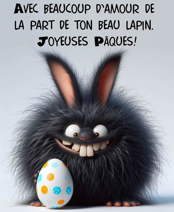 Image humoristique: Avec beaucoup d’amour de 
la part de ton beau lapin. Joyeuses Pâques!