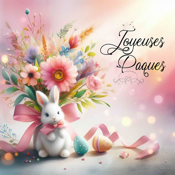 Image lapin avec bouquet de fleurs